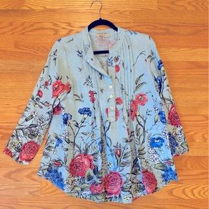 Valentina Naldi floral 100% linen tunic with 3/4 sleeves size S